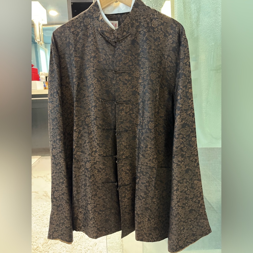 Elegant Black/Dark Brown Silk Brocade Shirt/Jacket Chinese Tang